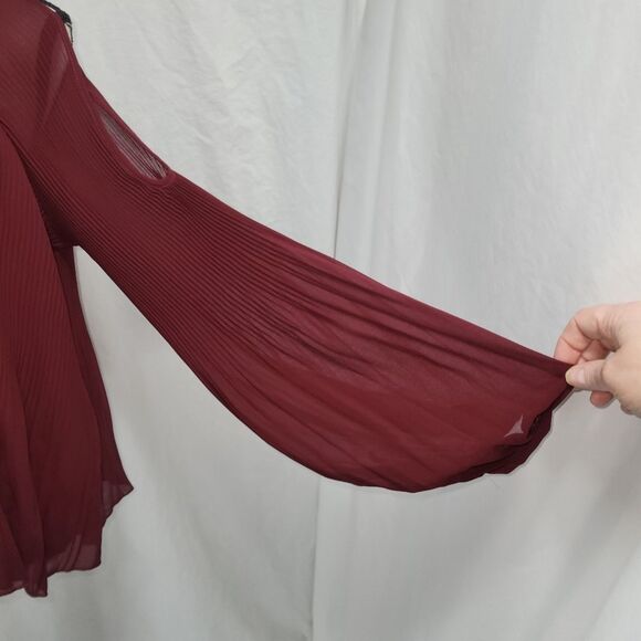 Romeo and Juliet Couture blouse, sheer long sleeve, burgandy, SZ Medium NWT - Picture 3 of 8
